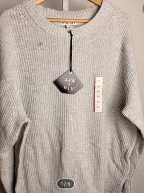 NWT AVA&VIV Long Sleeve Crewneck Gray Sweater Size 1X  (18) Plus Target Warn